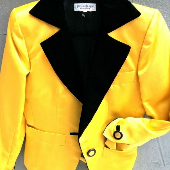 YSL Saint Laurent Rive Gauche Yellow Silk Sz S - Picture 1 of 15